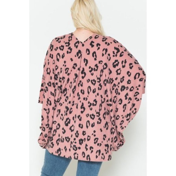 Pink Leopard Print open front Kimono Cardigan - Picture 3 of 6